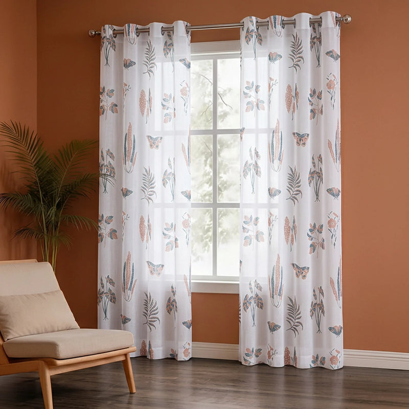 White Lunaria Garden Eyelet Printed Sheer Curtain-5