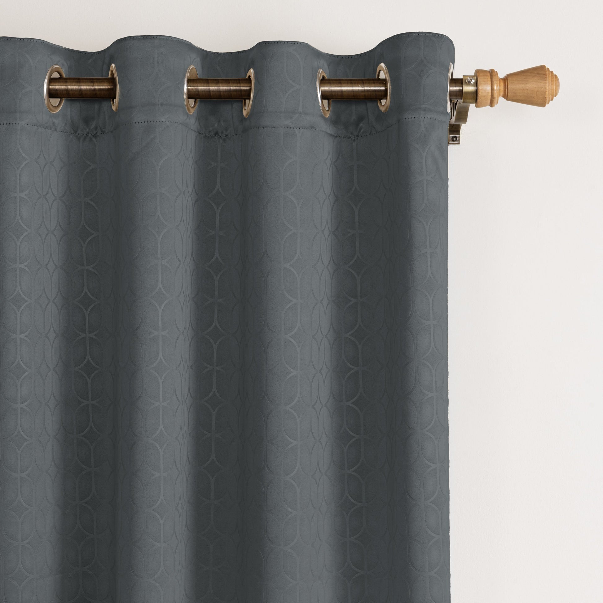 Grey Solid Eyelet Curtain-2