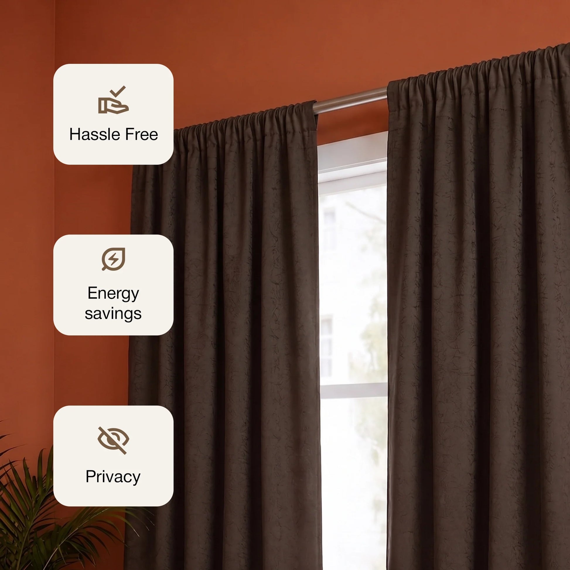 Fort Essential Abstract - Rod Pocket Black Backing Blackout Curtain (Brown)-3