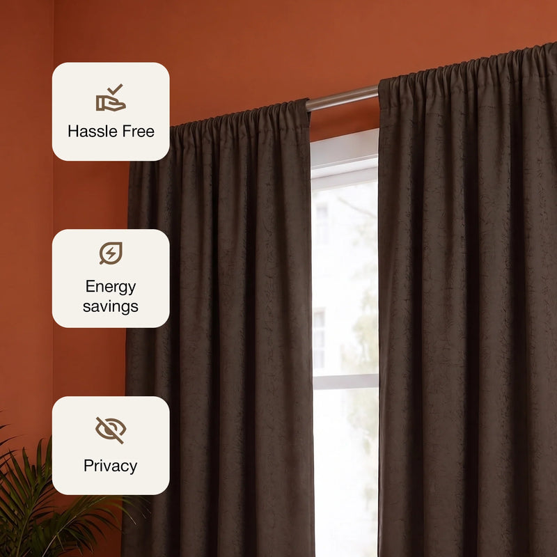 Fort Essential Abstract - Rod Pocket Black Backing Blackout Curtain (Brown)-3