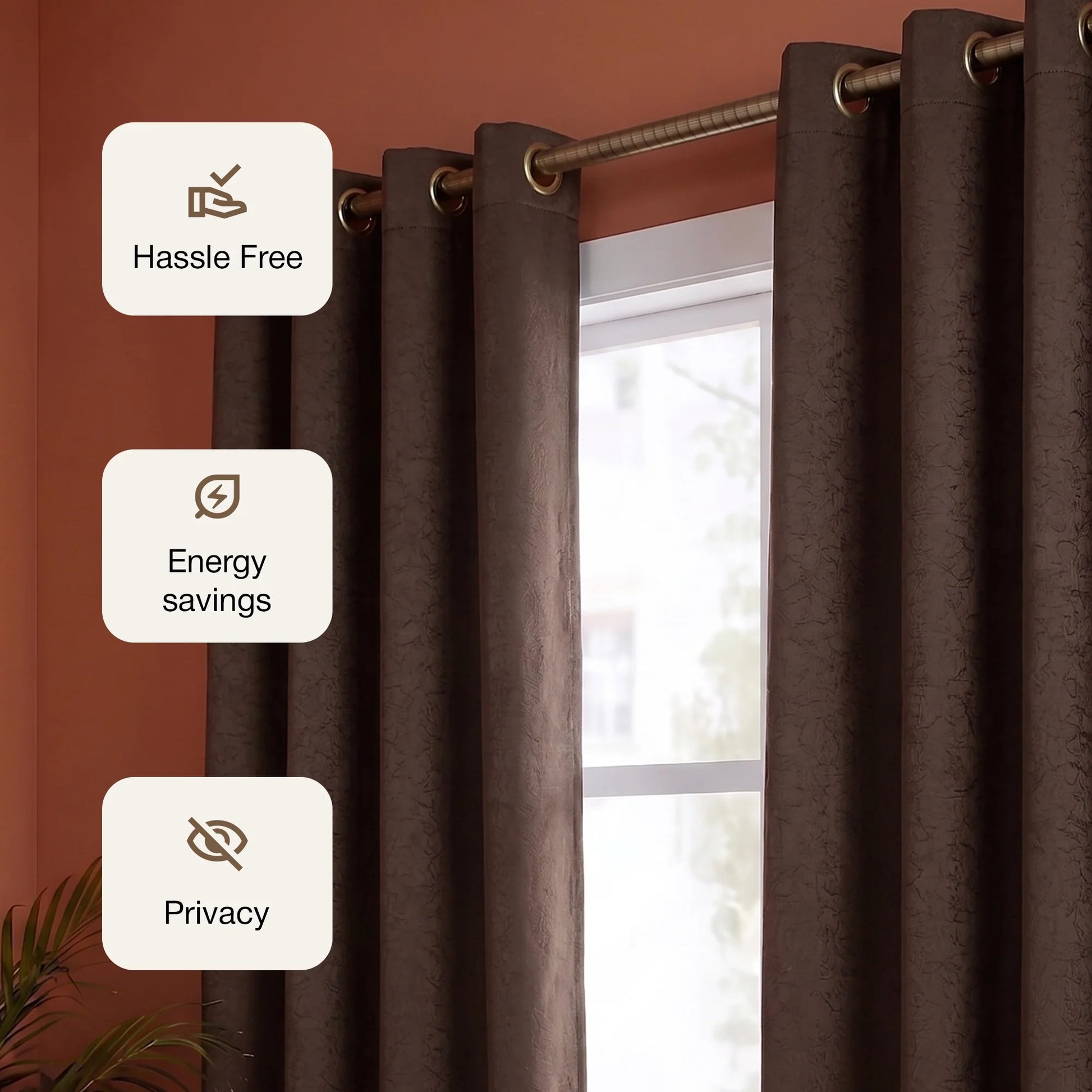 Fort Essential Abstract - Eyelet Black Backing Blackout Curtain (Brown)-3