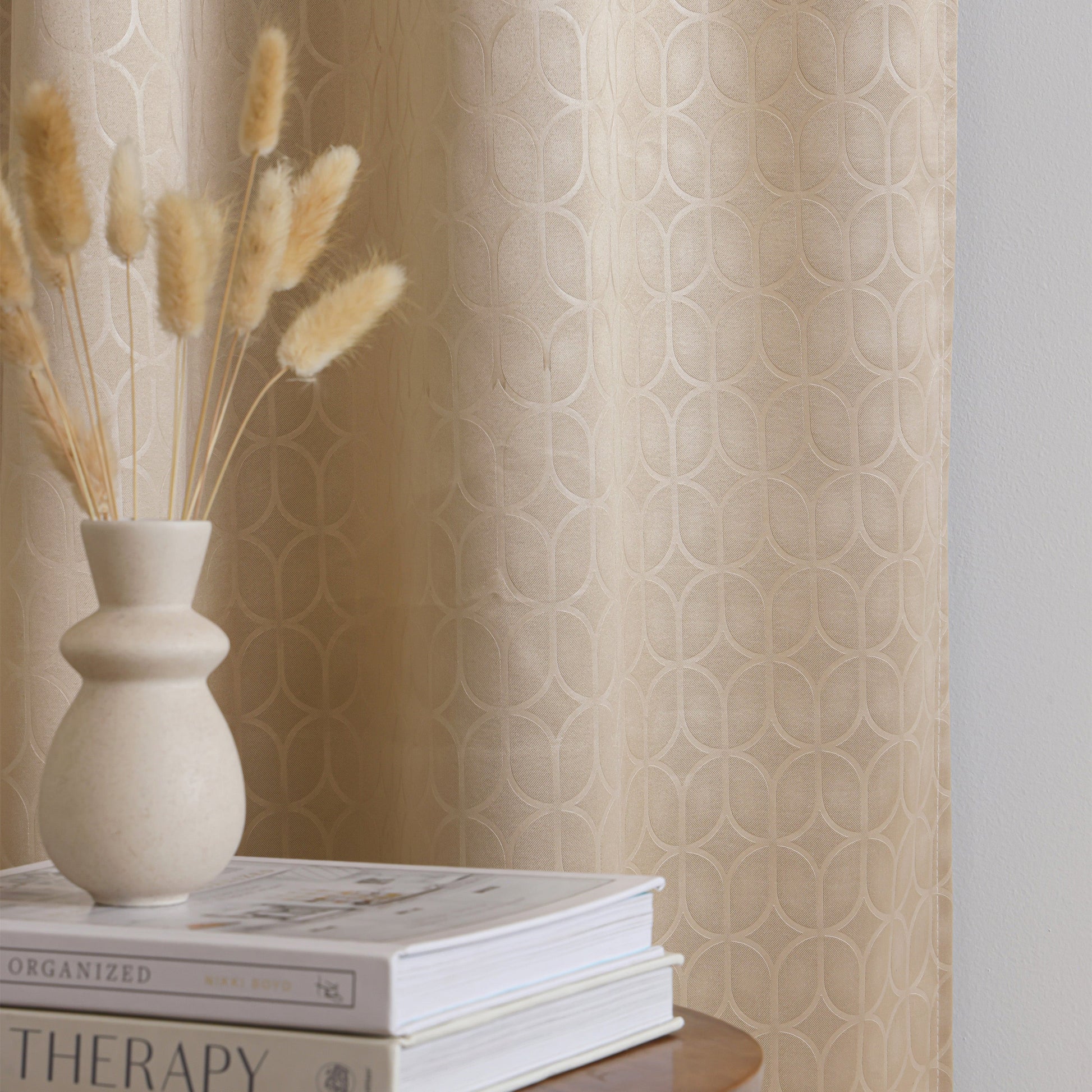 Beige Rod Pocket Solid Curtain-3