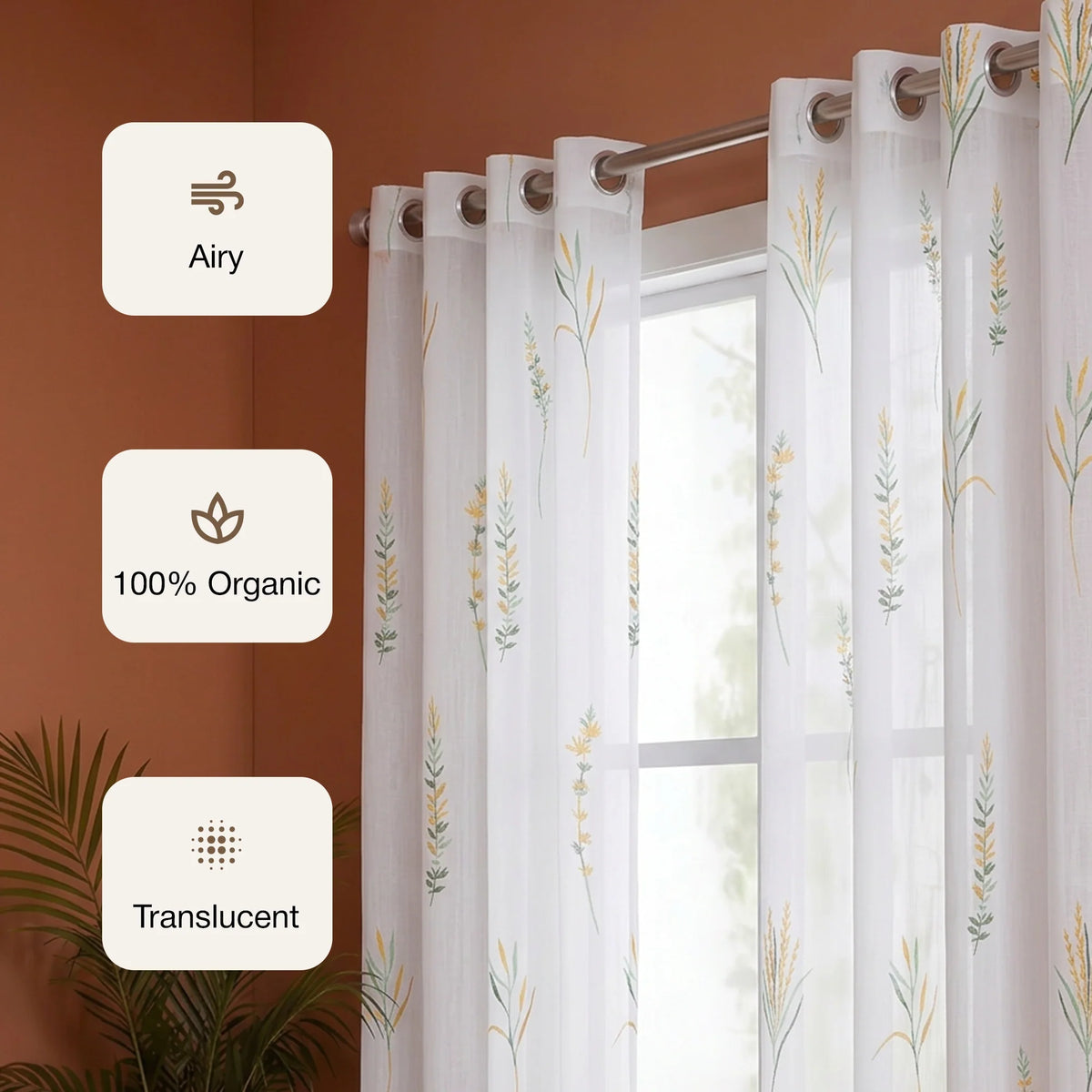 Imprimer Leafscape - Printed Eyelet Sheer Curtain