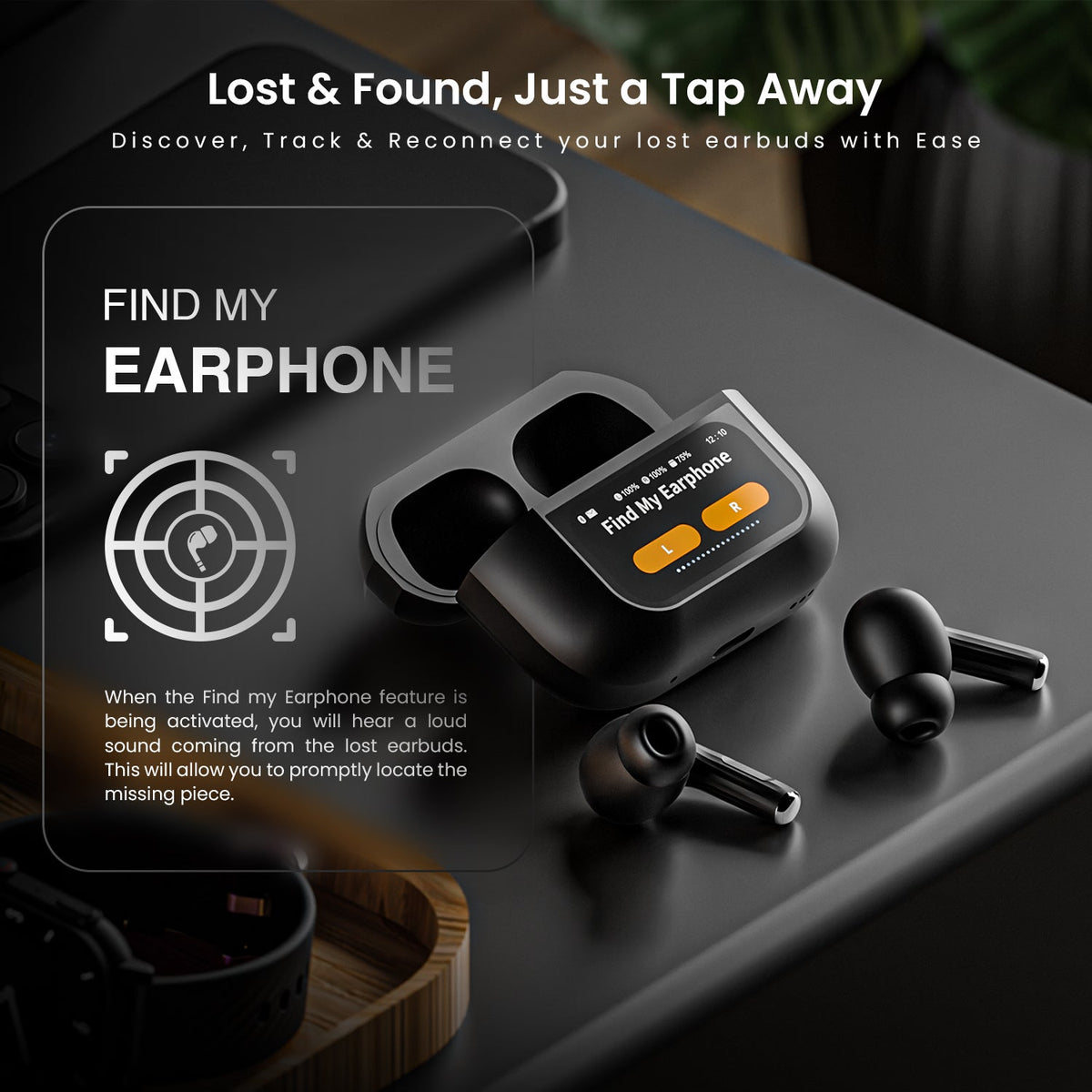 Hammer Screen TWS Bluetooth Earbuds with 32 db ANC + ENC and On Case Display-12
