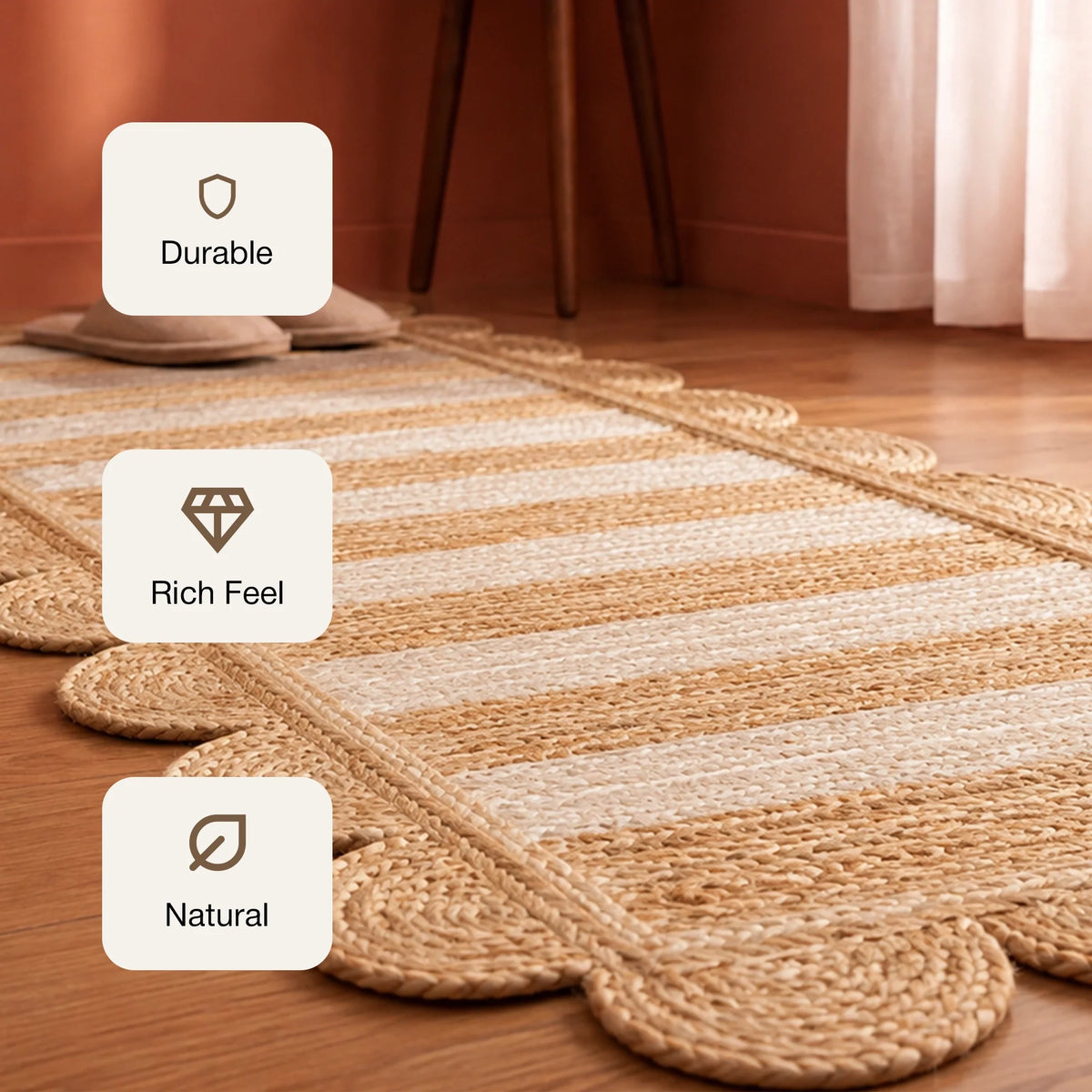Scalloped Stripe Jute Area Rug - Rectangular-35