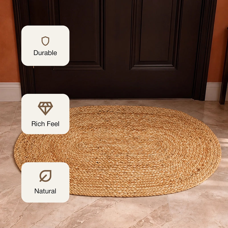 Solid Braided Jute Area Rug - Oval-9
