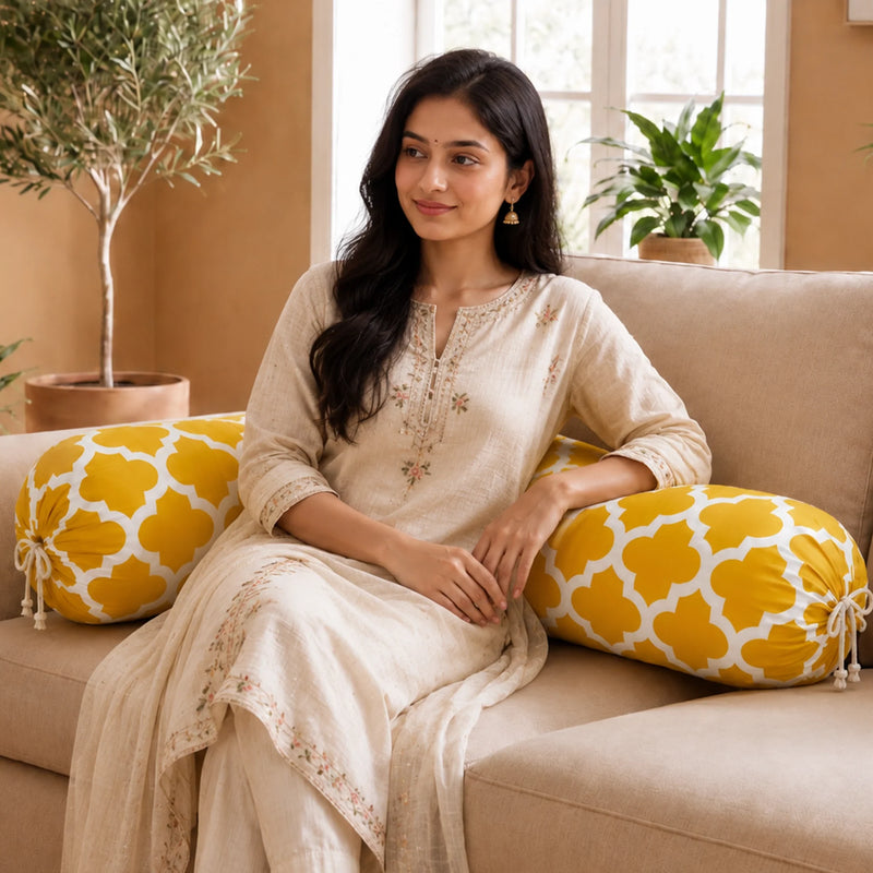 Imprimer Quatrefoil - Printed Bolster Cover (Yellow)-4