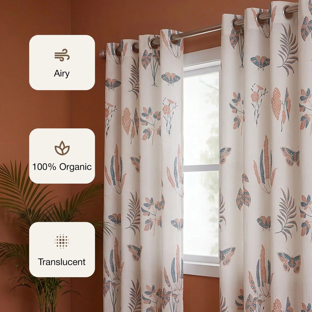 White Lunaria Garden Eyelet Printed Sheer Curtain