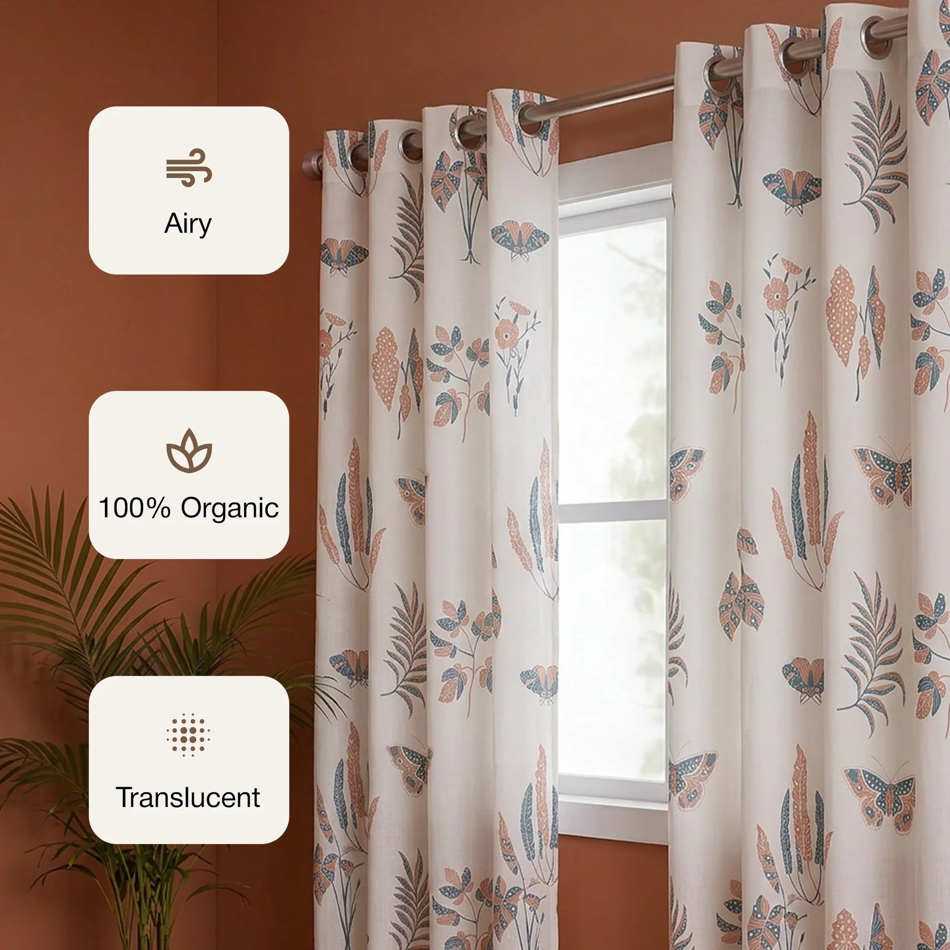White Lunaria Garden Eyelet Printed Sheer Curtain-2