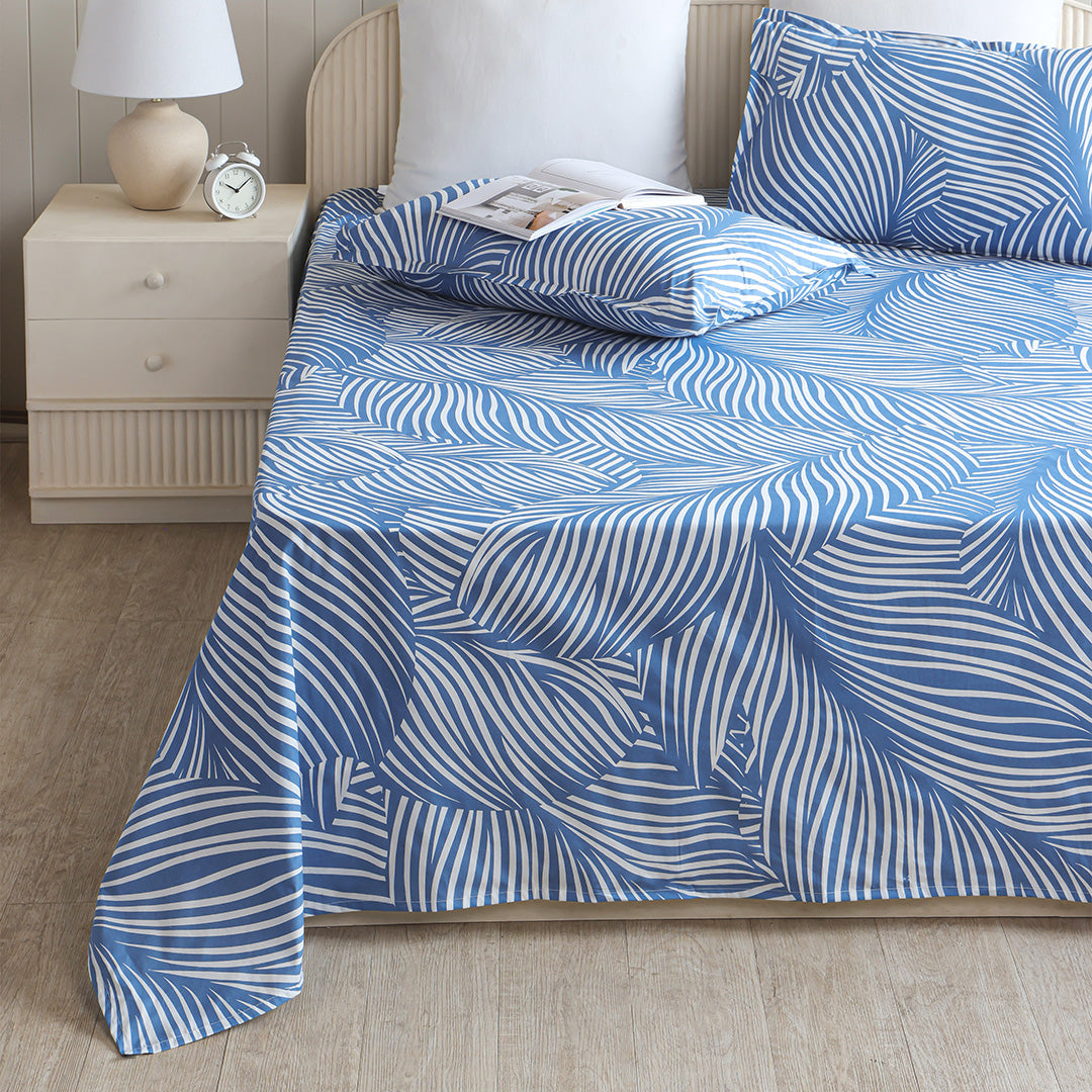 Blue Feather - Bedsheet (Blue & White)-3