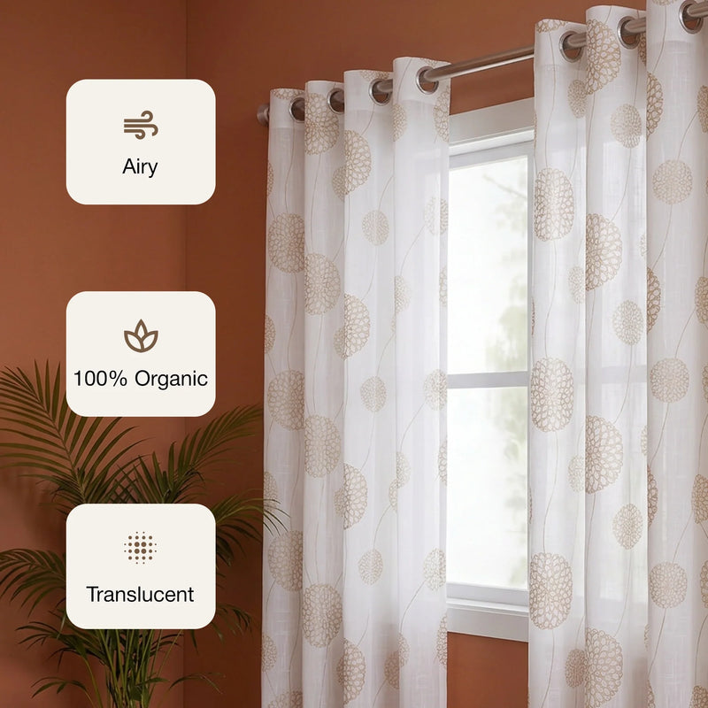 Imprimer Gold Dandelions - Eyelet Printed Sheer Curtain-2