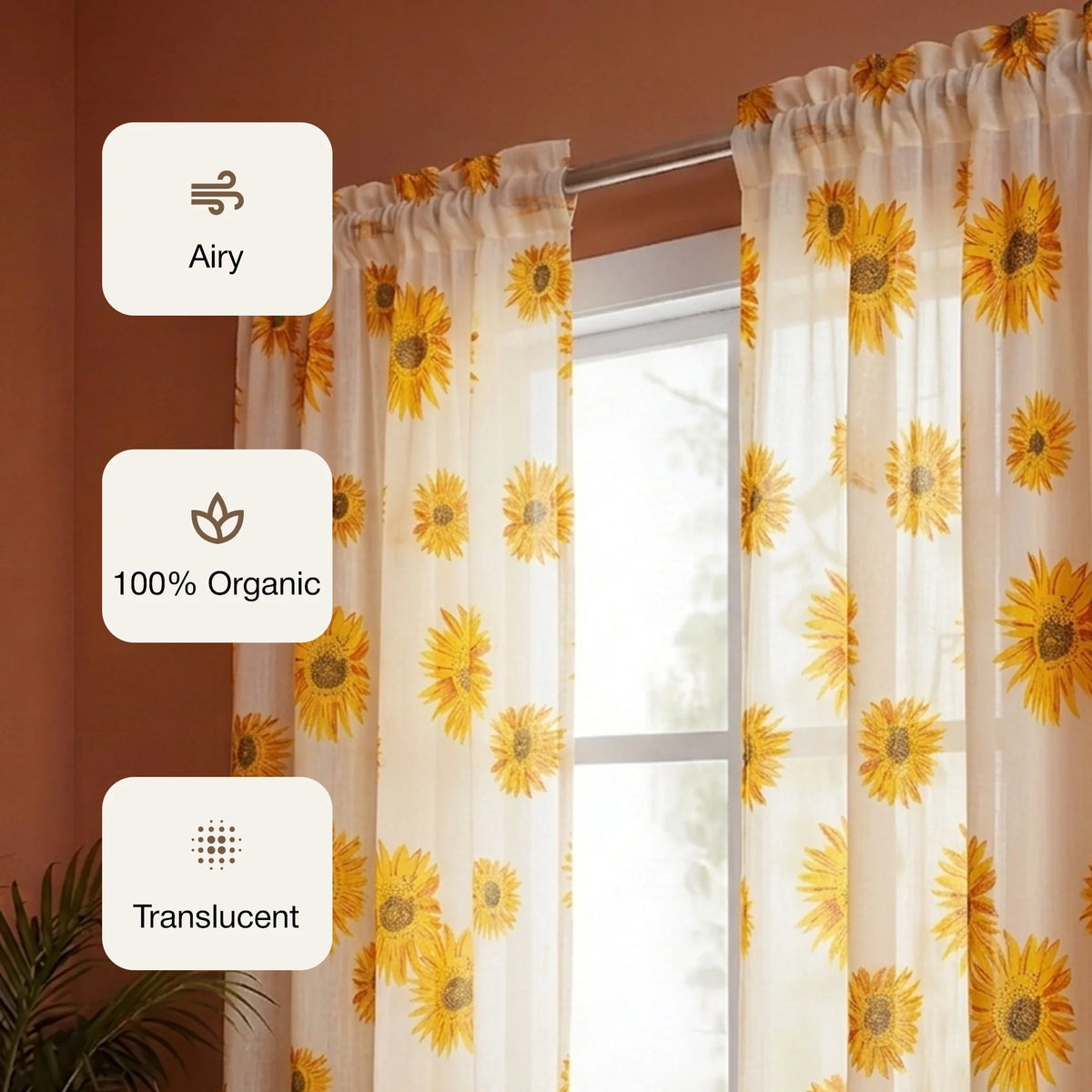 Imprimer Blooming Sunflowers - Printed Rod Pocket Sheer Curtain