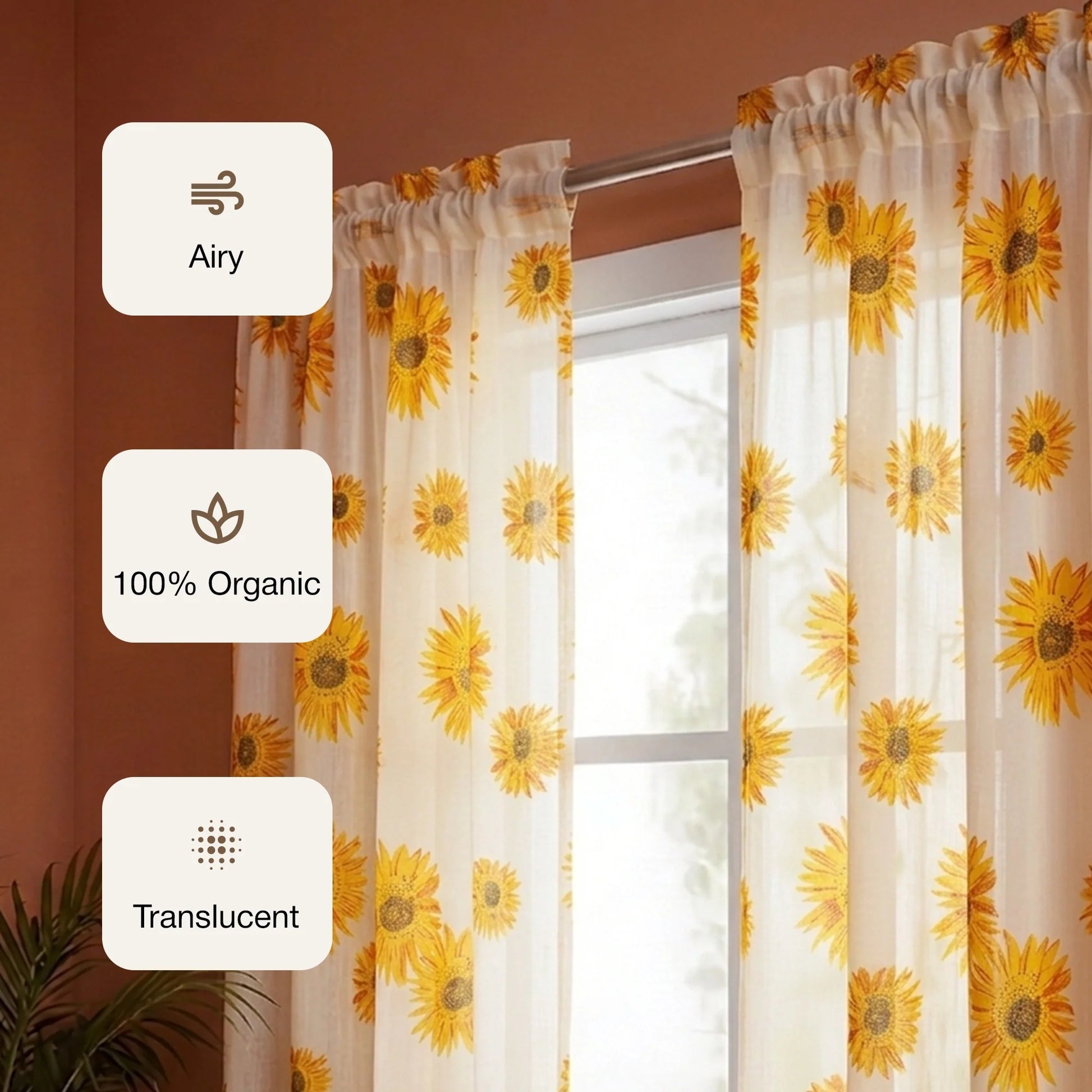 Imprimer Blooming Sunflowers - Printed Rod Pocket Sheer Curtain-2