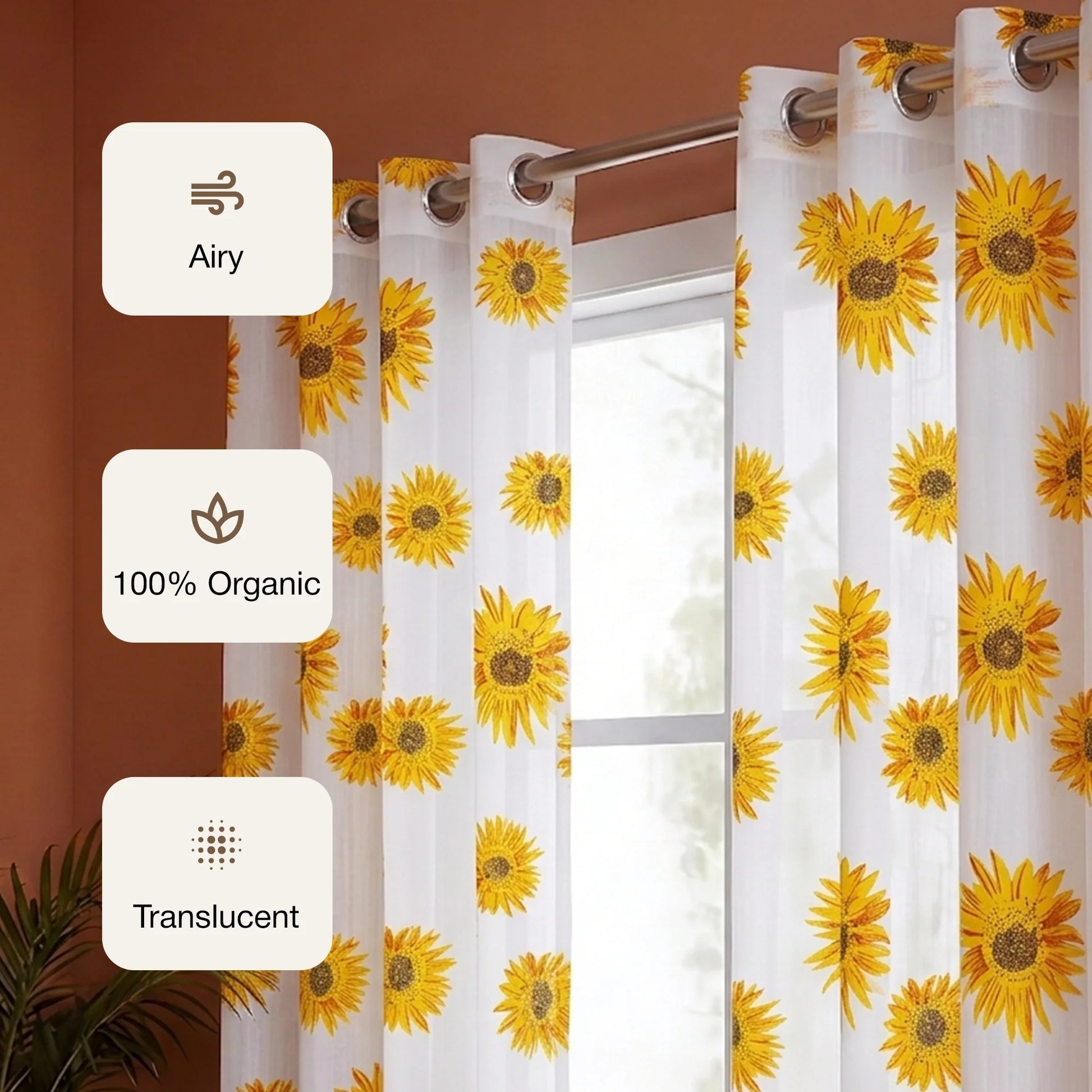 Imprimer Blooming Sunflowers - Printed Sheer Eyelet Curtain-2