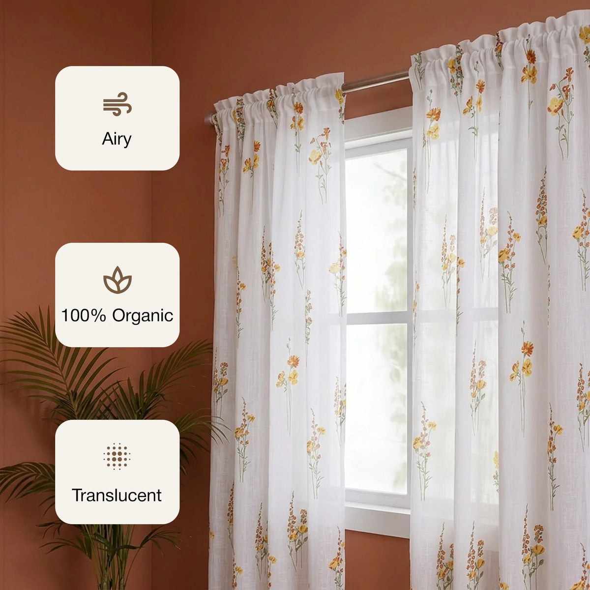 Opulent Bloom Printed Rod Pocket Sheer Curtain