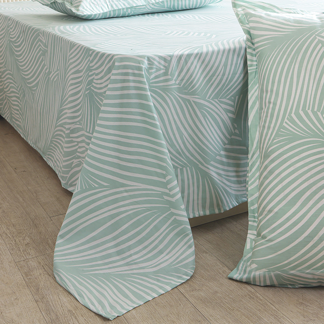Mint Green Feather - Bedsheet (Green & White)-3