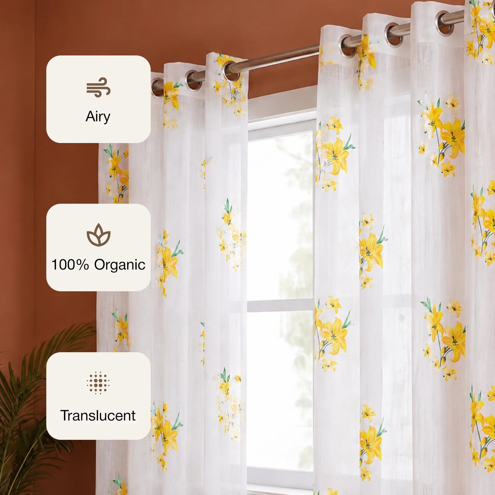 Imprimer Gleamflora - Flower Printed Eyelet Curtain (Yellow)-3