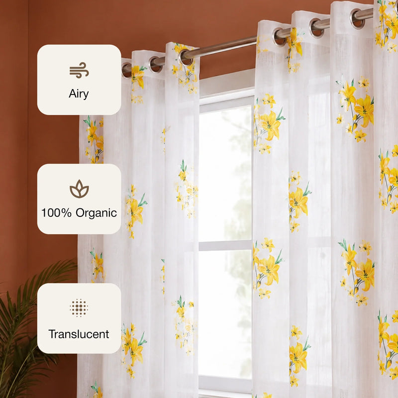 Imprimer Gleamflora - Flower Printed Eyelet Curtain (Yellow)-3