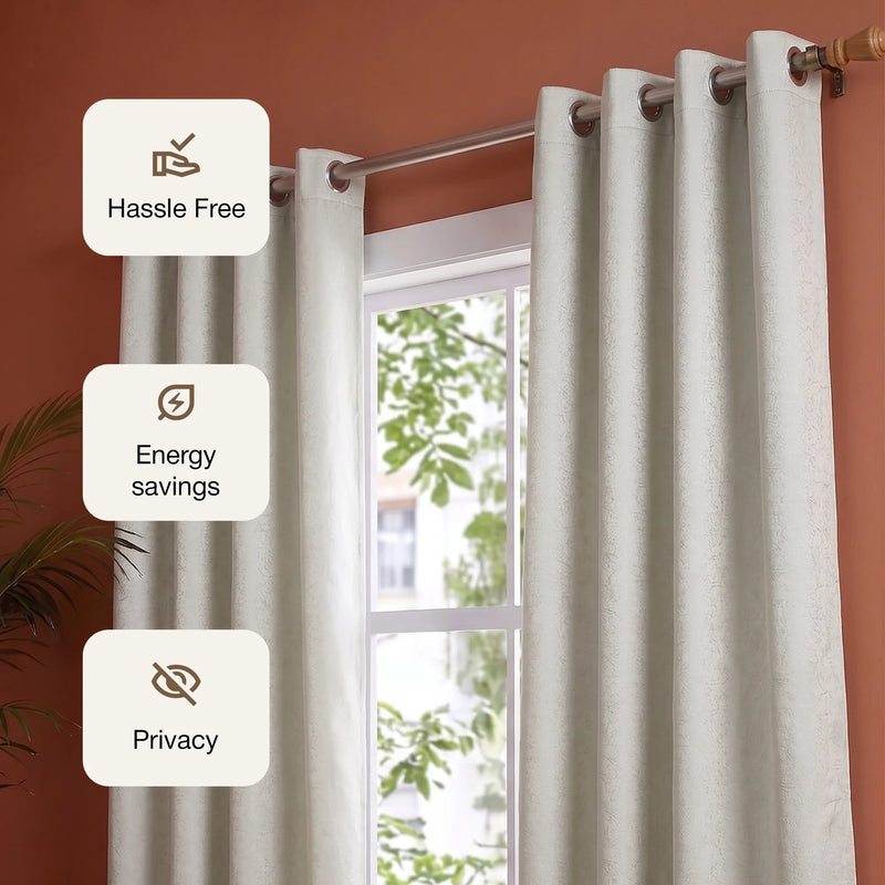 Fort Essential Abstract - Eyelet Black Backing Blackout Curtain (Off White)-3