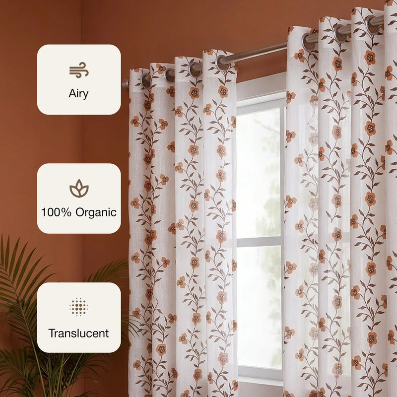 White Floral Velora Wines Eyelet Printed Sheer Curtain-3