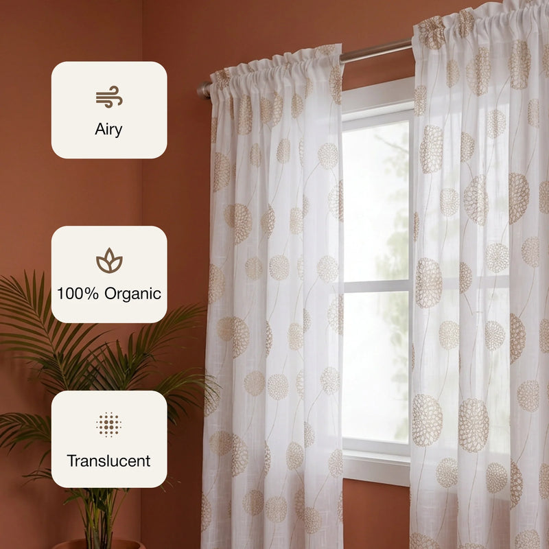 Imprimer Gold Dandelions - Rod Pocket Printed Sheer Curtain-2
