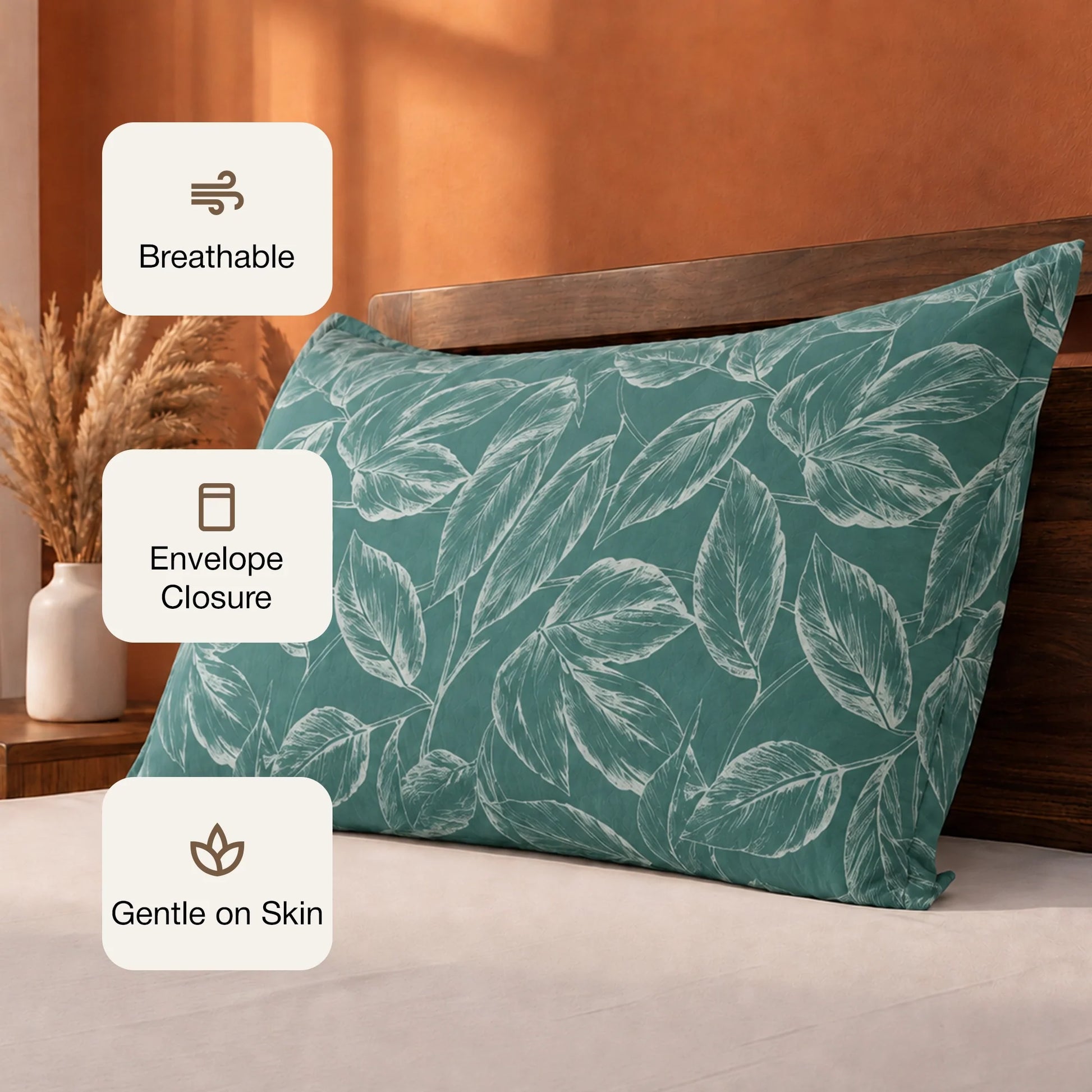 Imprimer Lilac - Leaf Printed Pillow Cover (Aqua Blue)-3