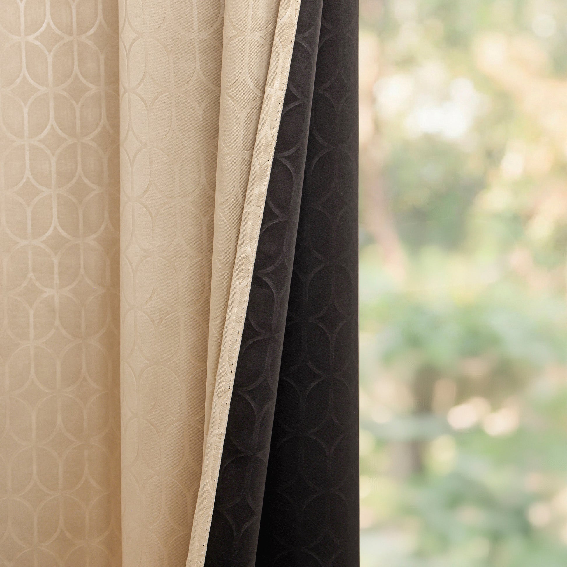 Beige Solid Eyelet Curtain-3