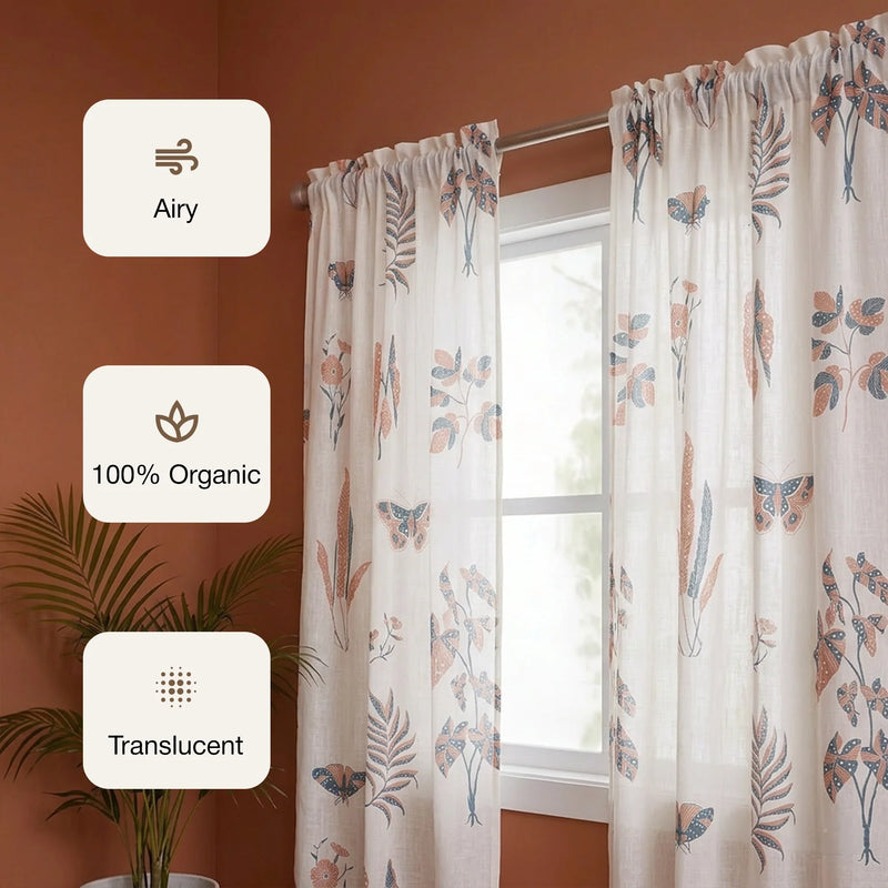 White Lunaria Garden Rod Pocket Printed Sheer Curtain-2