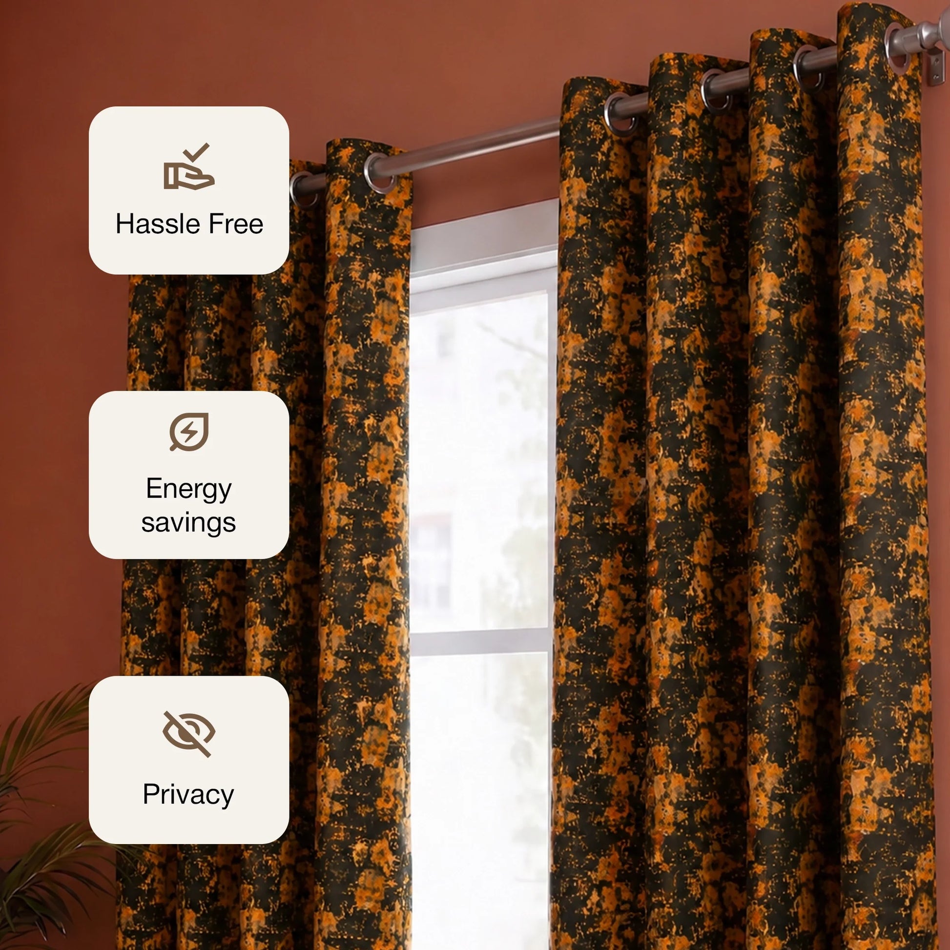 Imprimer Abstract - Digital Printed Blackout Curtain (Black & Mustard)-3