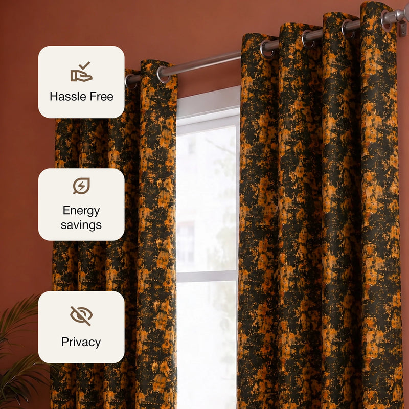 Imprimer Abstract - Digital Printed Blackout Curtain (Black & Mustard)-3