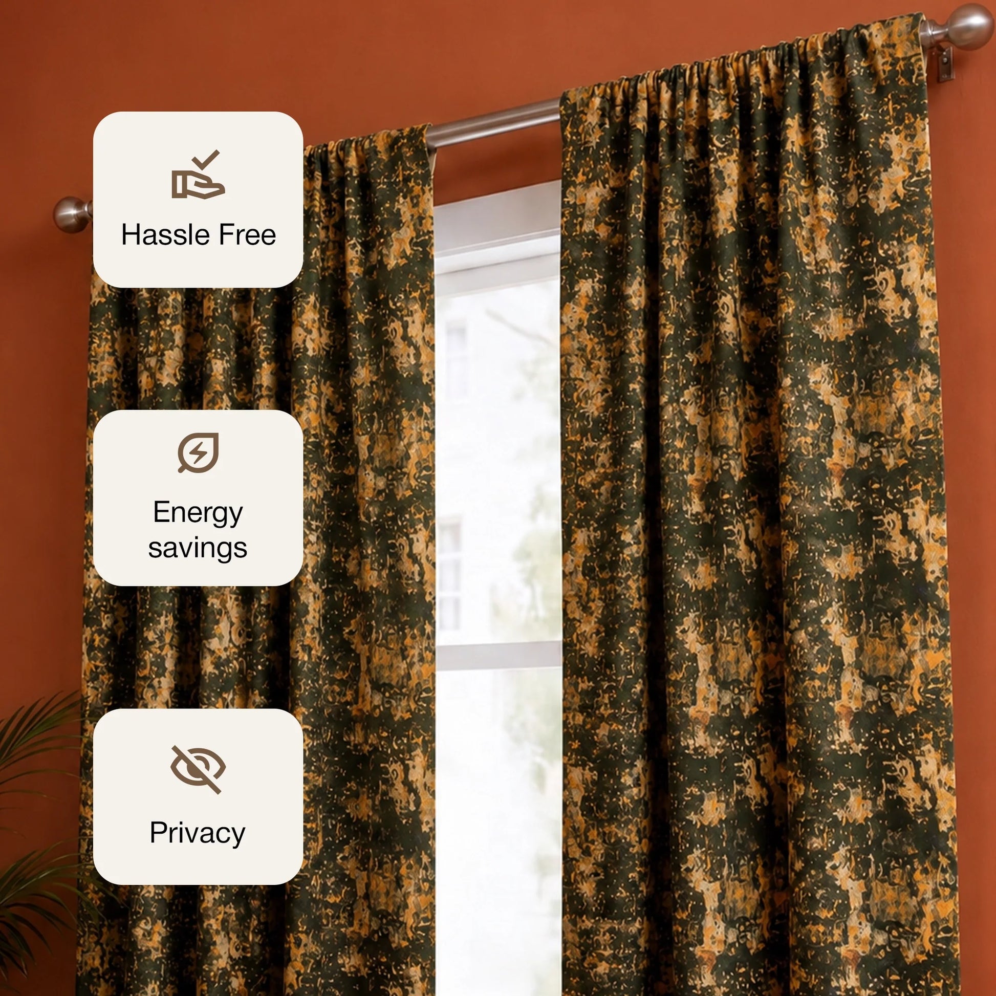 Imprimer Abstract - Rod Pocket DP Blackout Curtain (Black & Mustard)-3