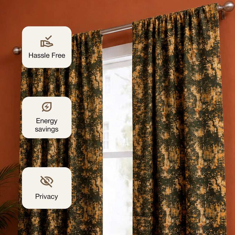 Imprimer Abstract - Rod Pocket DP Blackout Curtain (Black & Mustard)-3