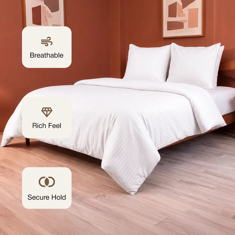 Breton Mellow - Satin Stripe Duvet Cover (White)-3