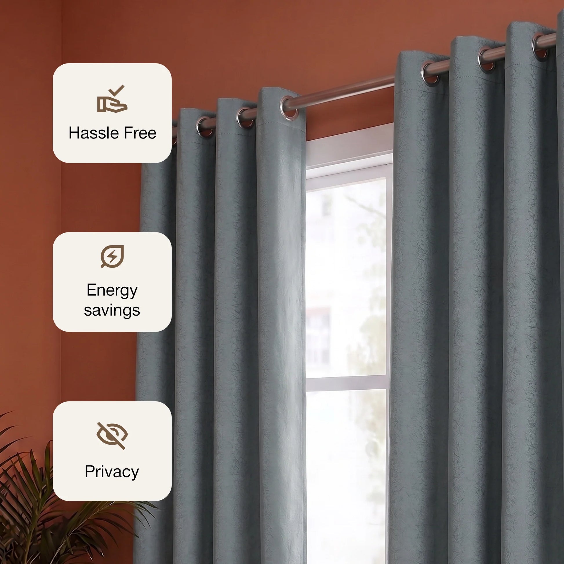 Fort Essential Abstract - Eyelet Black Backing Blackout Curtain (Grey)-3