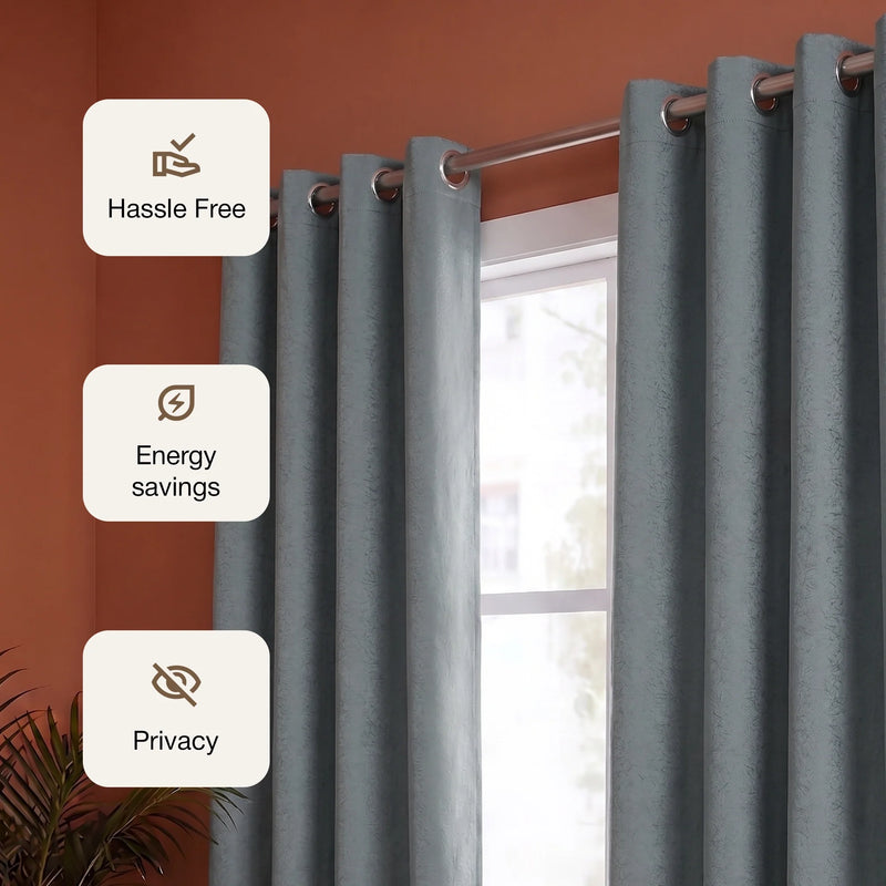 Fort Essential Abstract - Eyelet Black Backing Blackout Curtain (Grey)-3