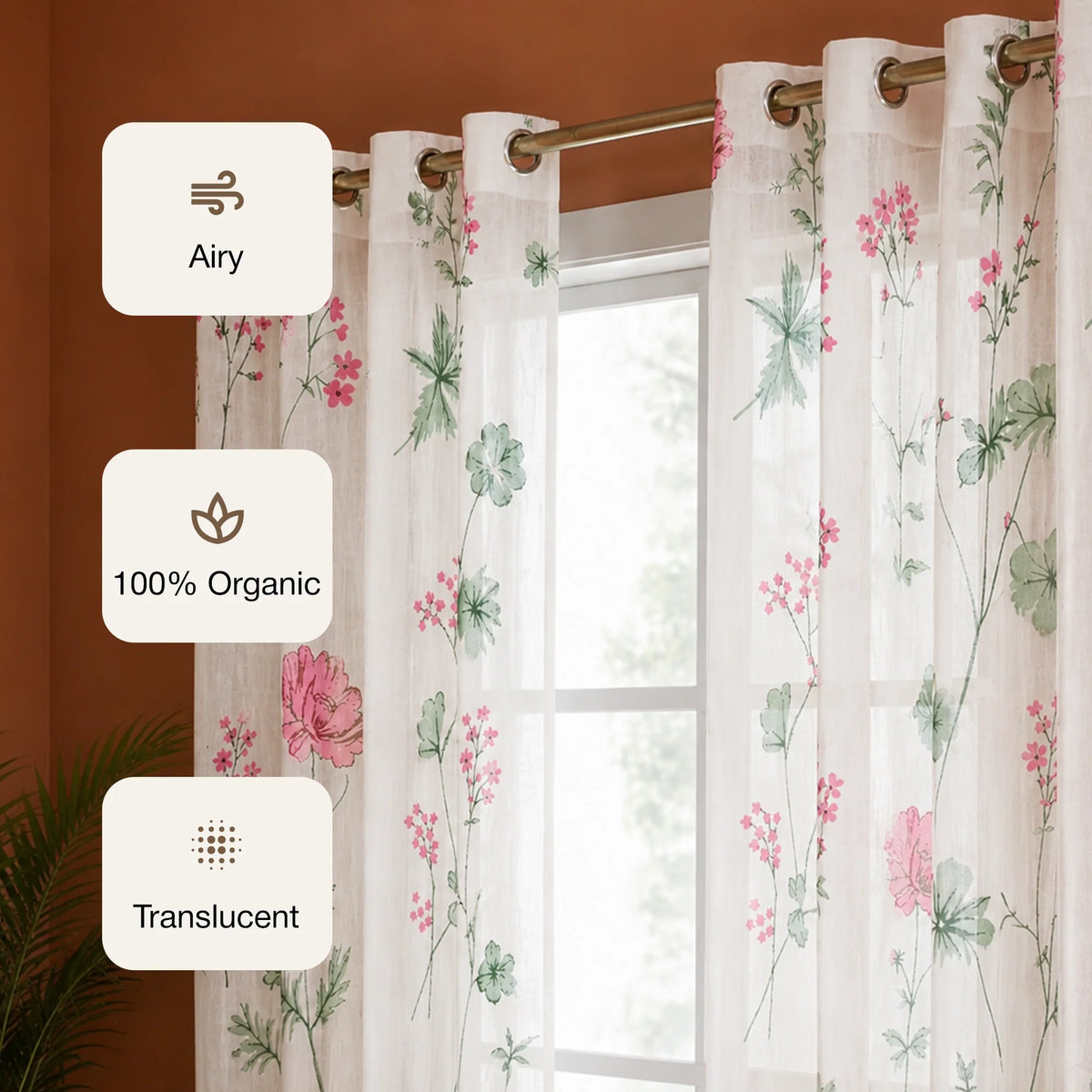 Imprimer Rosachic - Floral Printed Sheer Eyelet Curtain