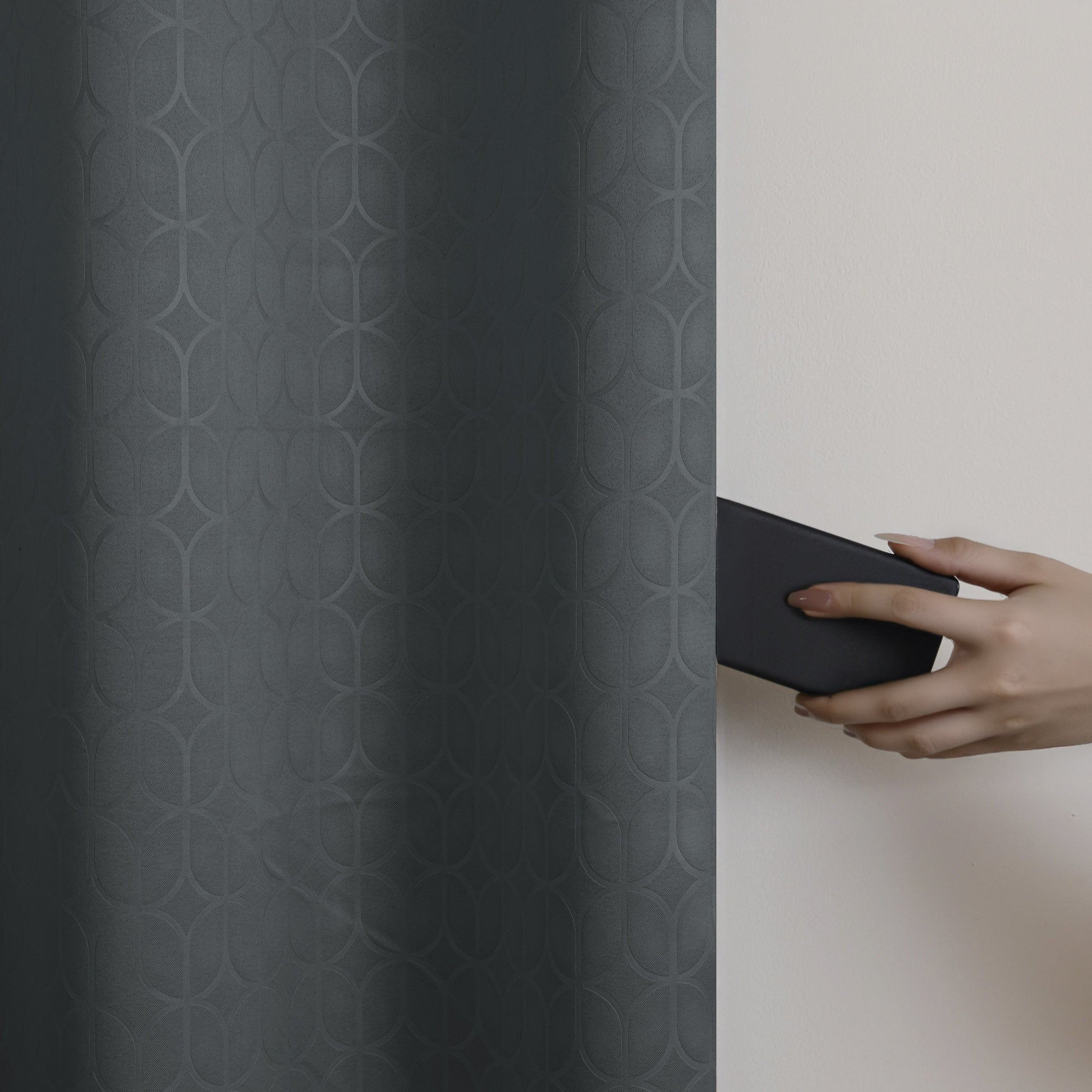 Grey Solid Eyelet Curtain-4