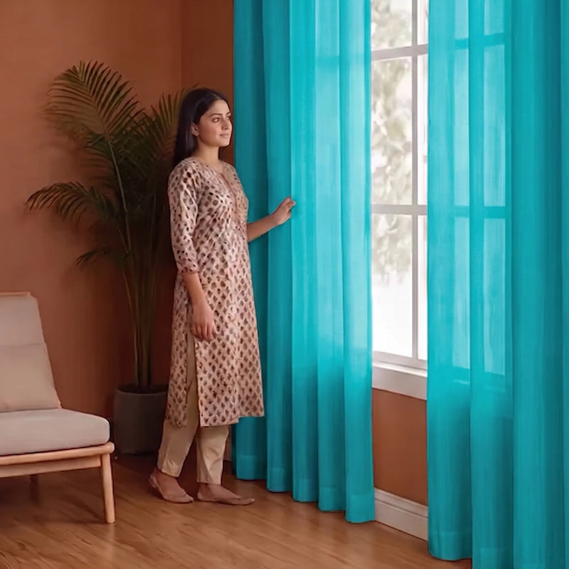 Fort Absolute - Rod Pocket Blue Sheer Curtain-3