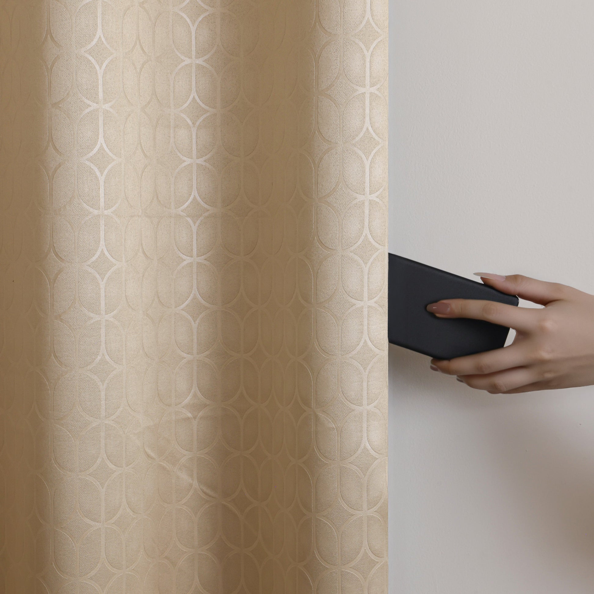 Beige Solid Eyelet Curtain-4