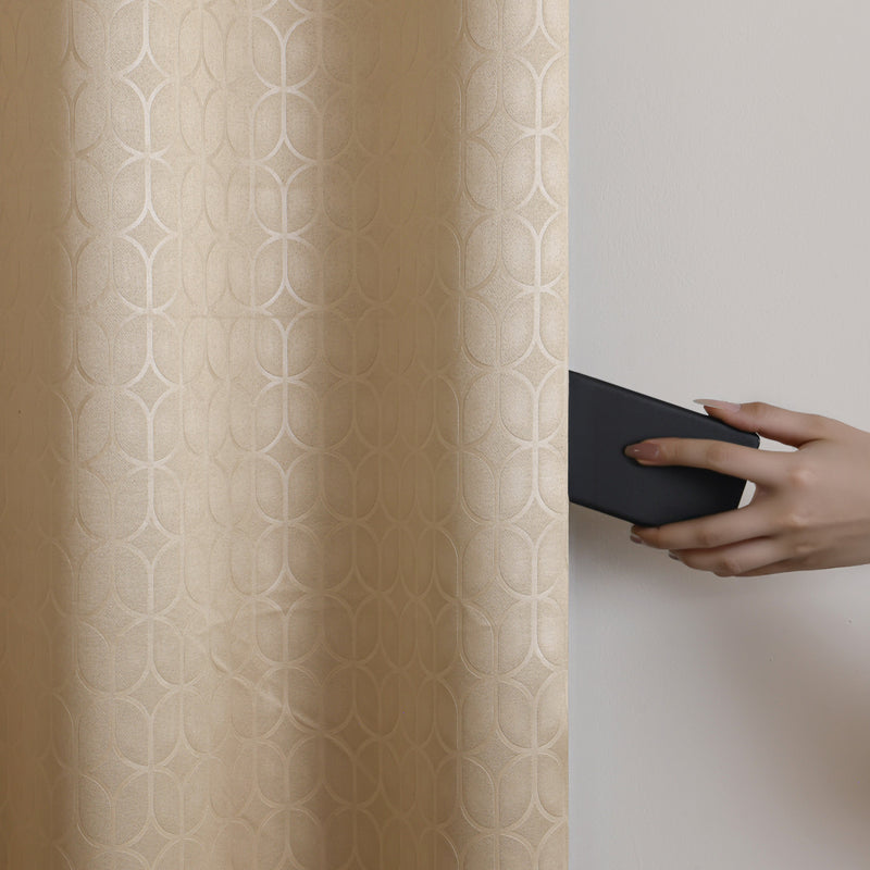 Beige Solid Eyelet Curtain-4