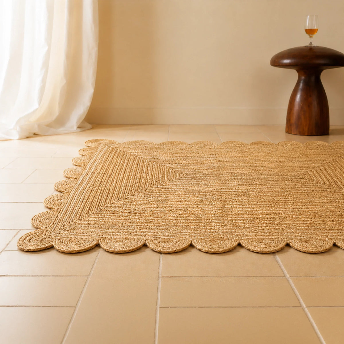 Natural Scalloped Jute Area Rug - Rectangular-10