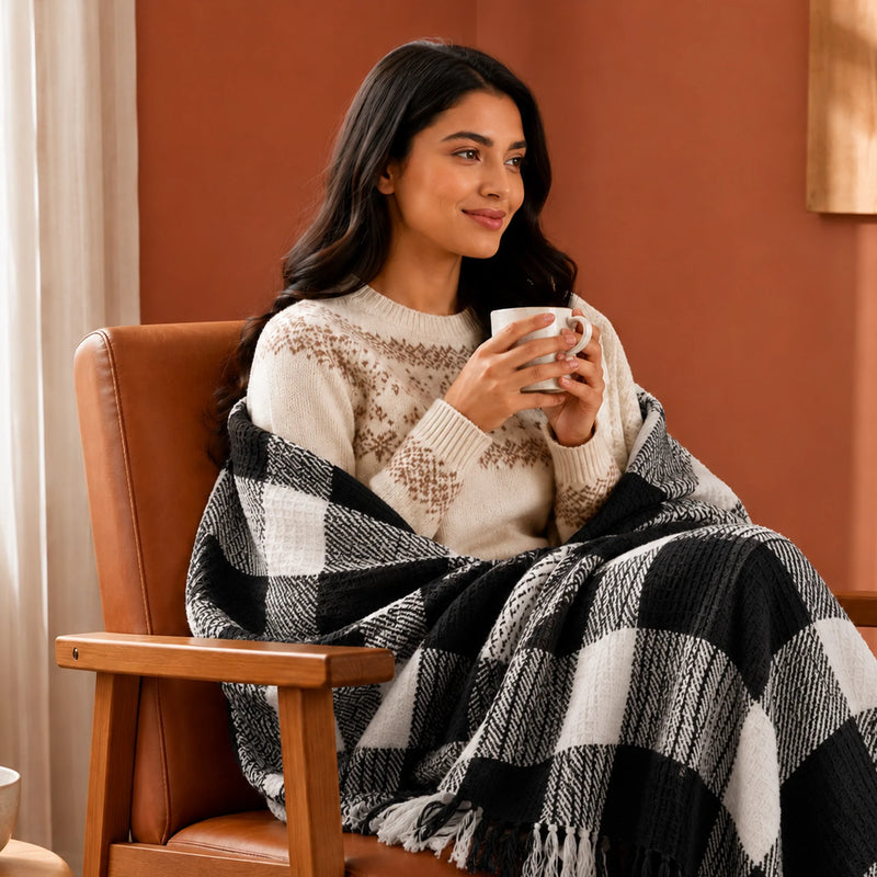 Breton Black Harlequin - Plaid Woven Throw-4