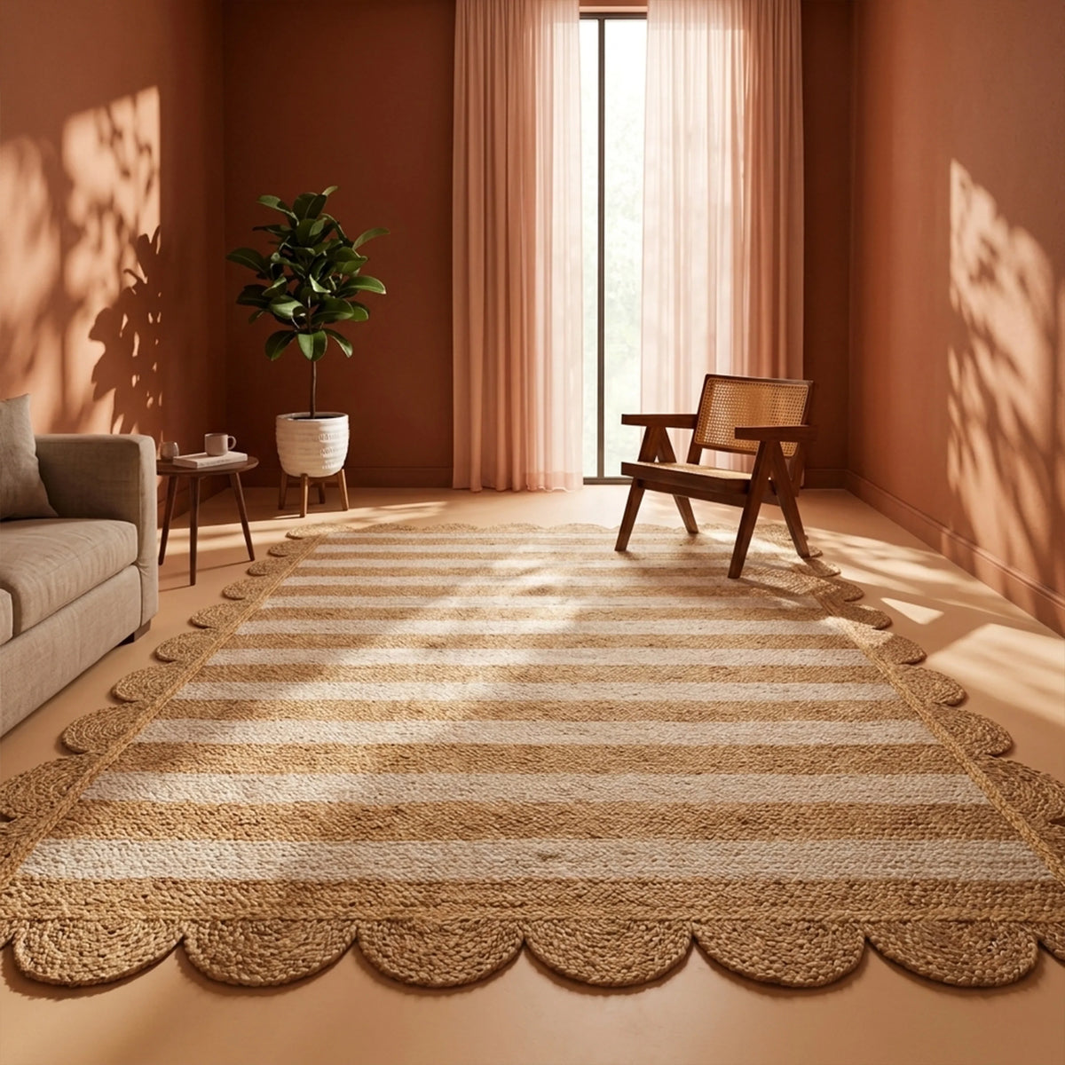 Scalloped Stripe Jute Area Rug - Rectangular-22
