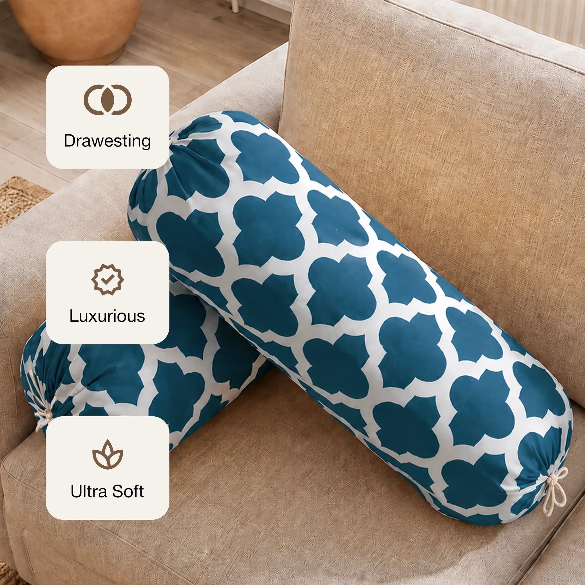 Imprimer Quatrefoil - Printed Bolster Cover (Blue)-4