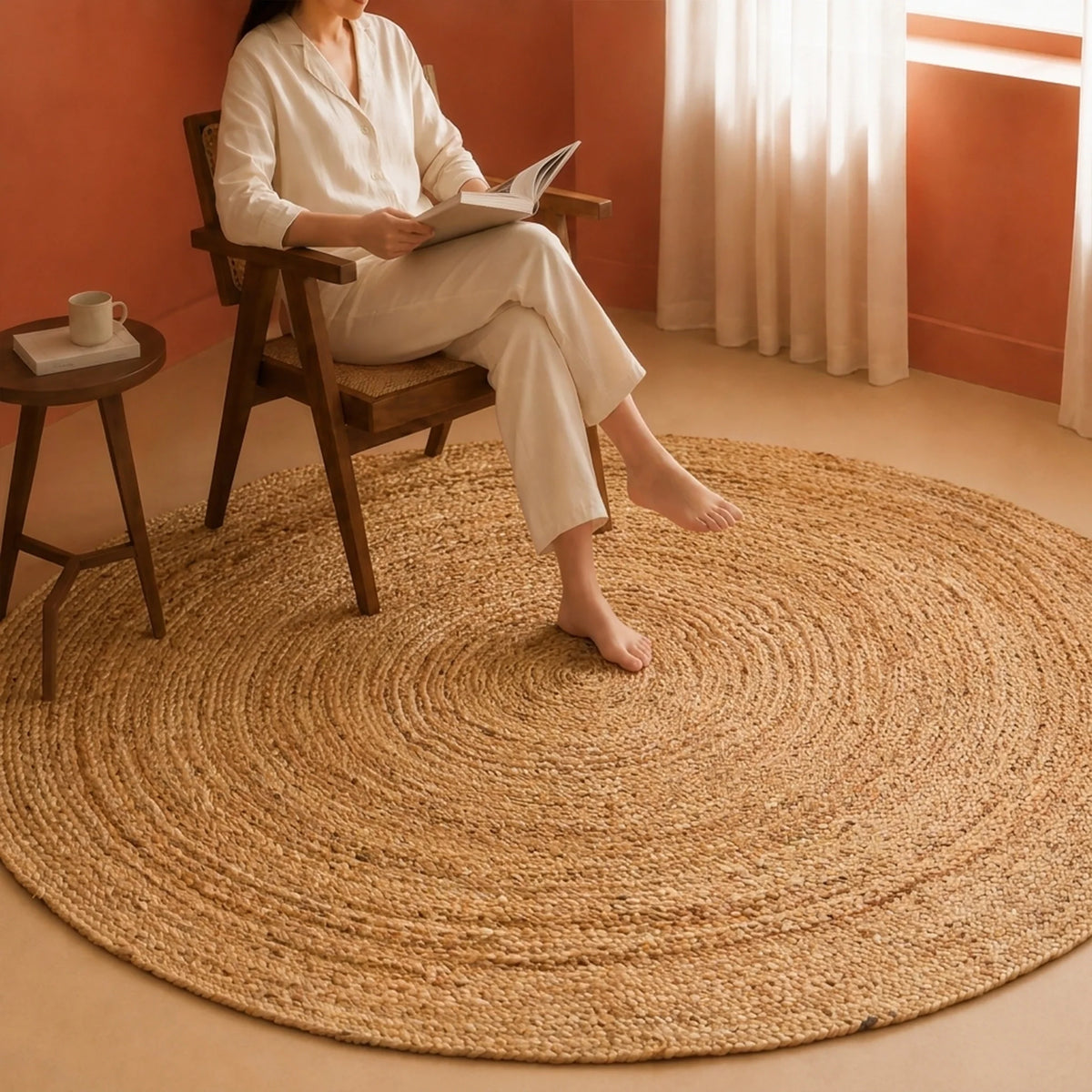 Solid Braided Jute Area Rug - Round-15