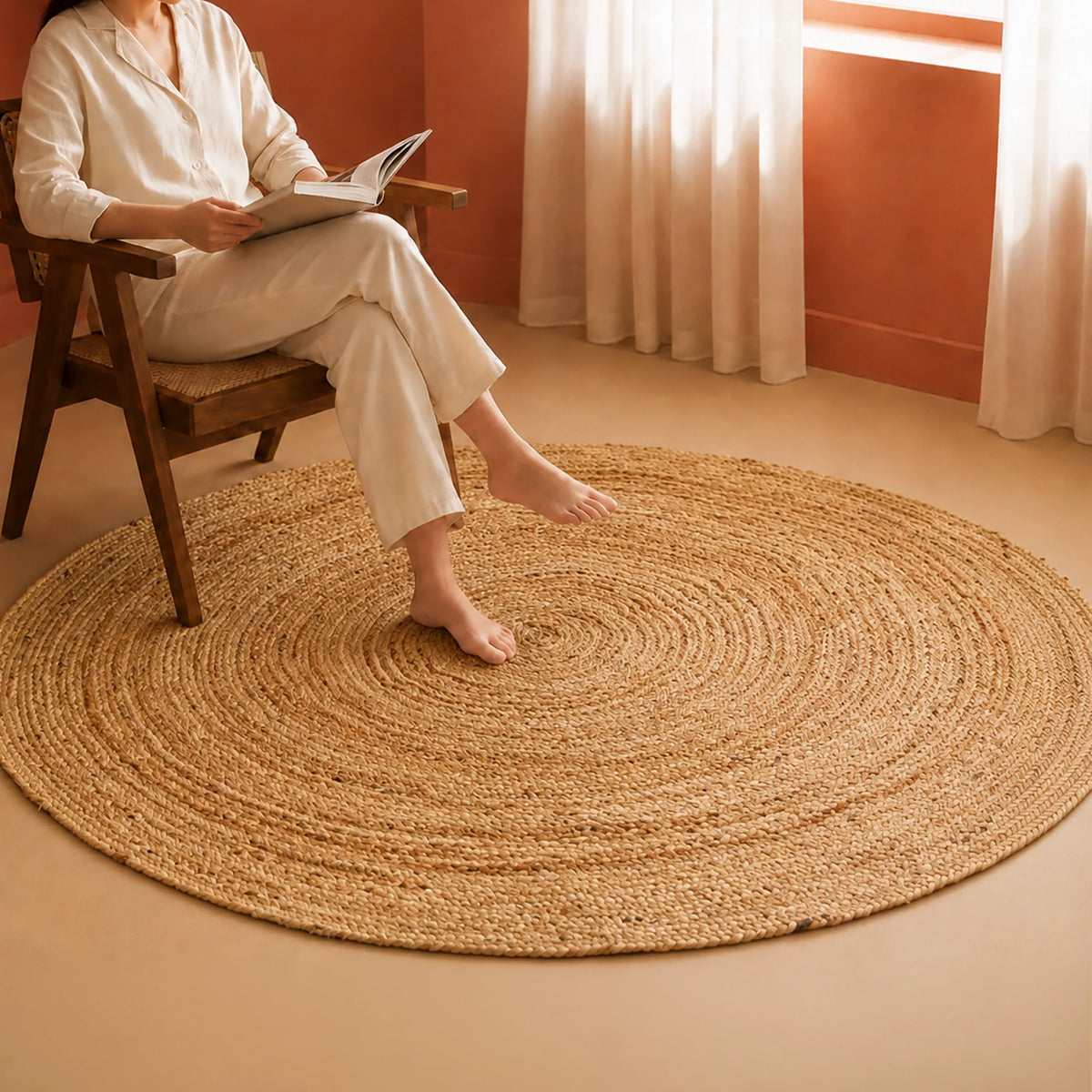 Solid Braided Jute Area Rug - Round-9