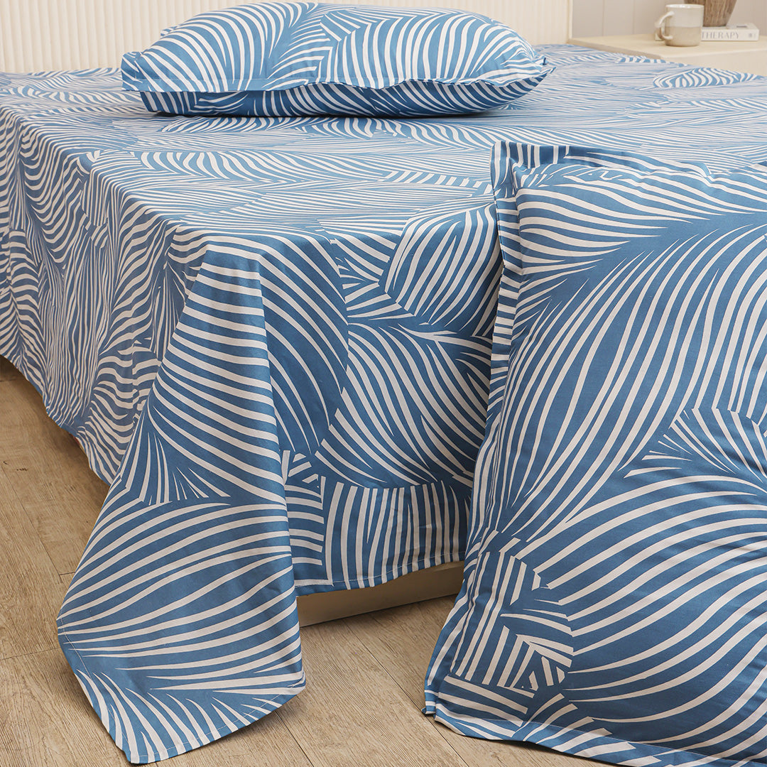 Blue Feather - Bedsheet (Blue & White)-4