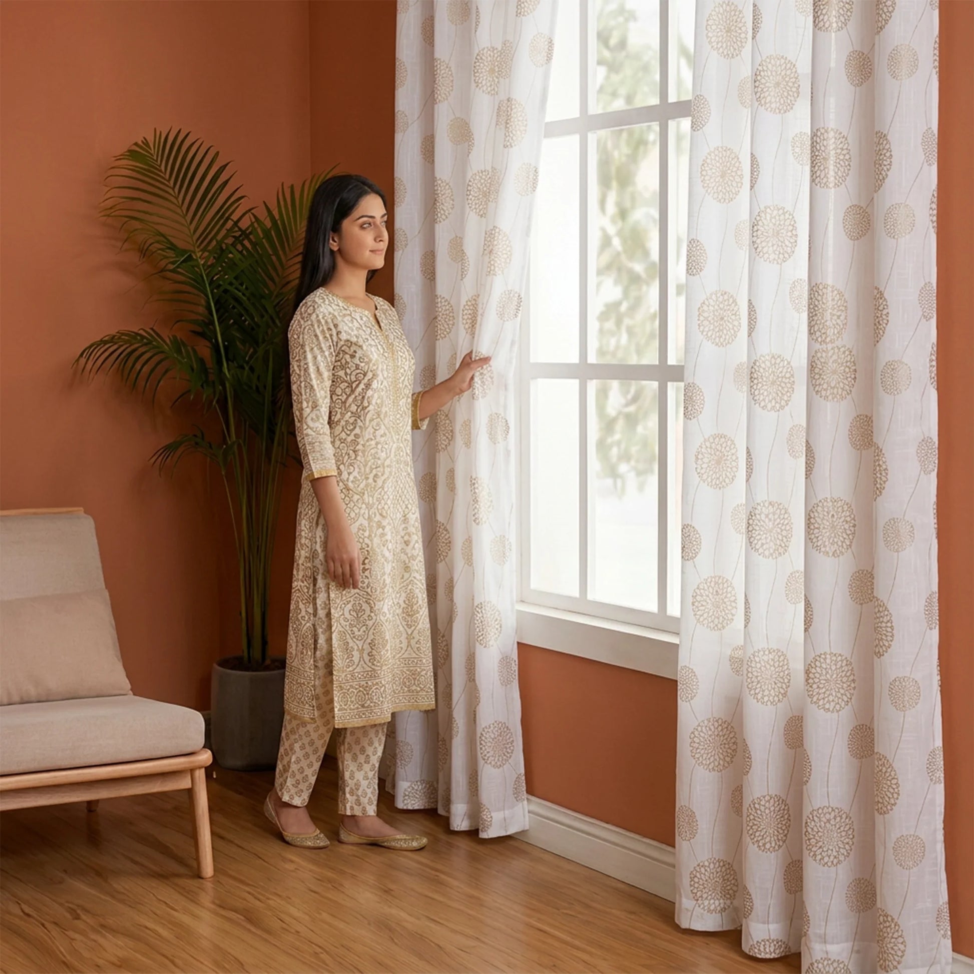 Imprimer Gold Dandelions - Rod Pocket Printed Sheer Curtain-3