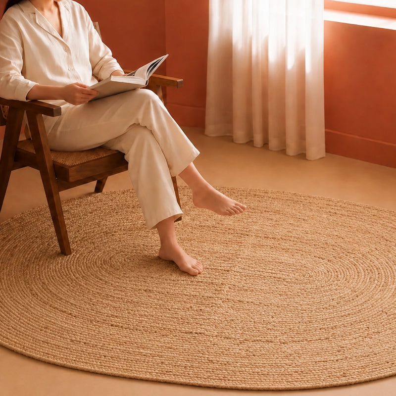 Solid Braided Jute Area Rug - Oval-4