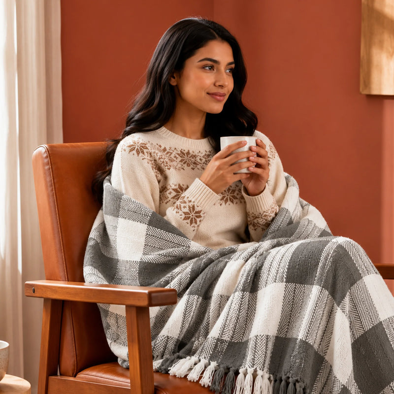 Breton Grey Harlequin - Plaid Woven Throw-4
